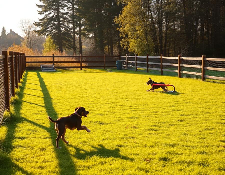 Fenced acreage with agility equipment