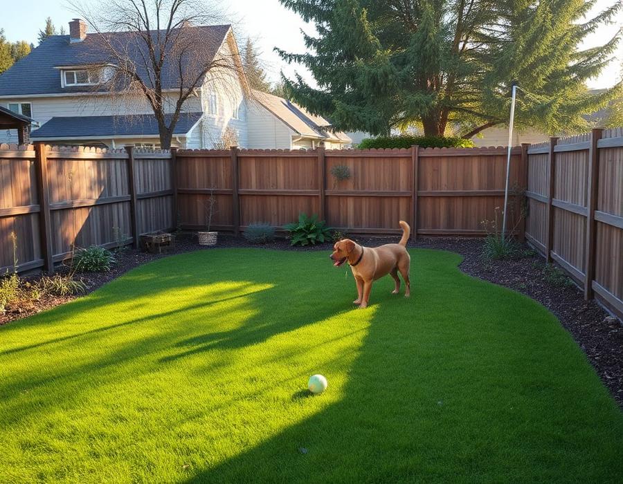 Cozy suburban backyard with green lawn